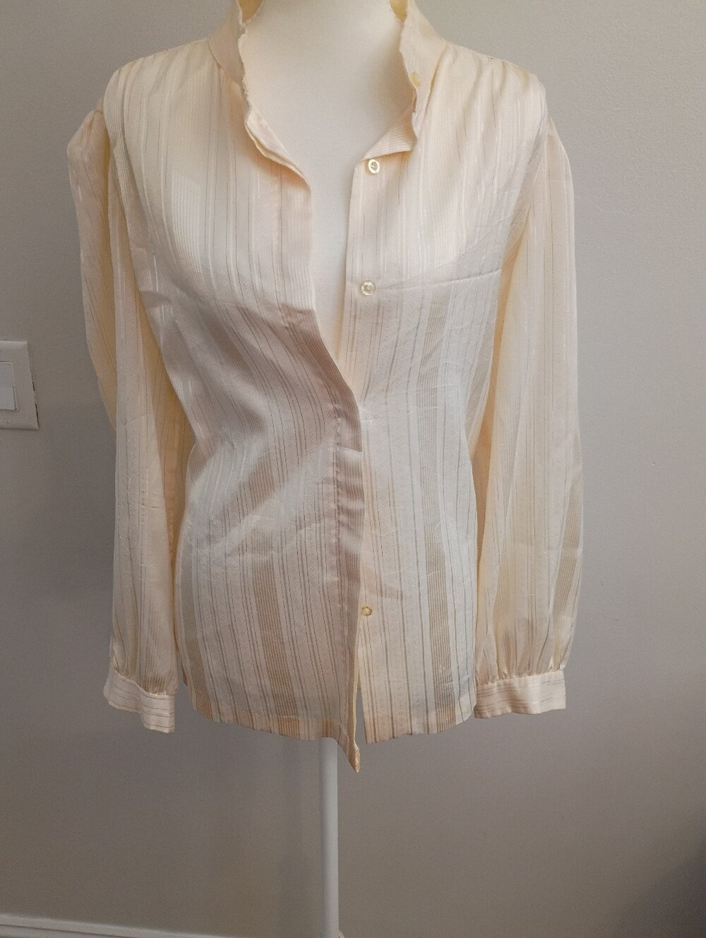 Light Cream Long-Sleeve Button Front Women's Blouse